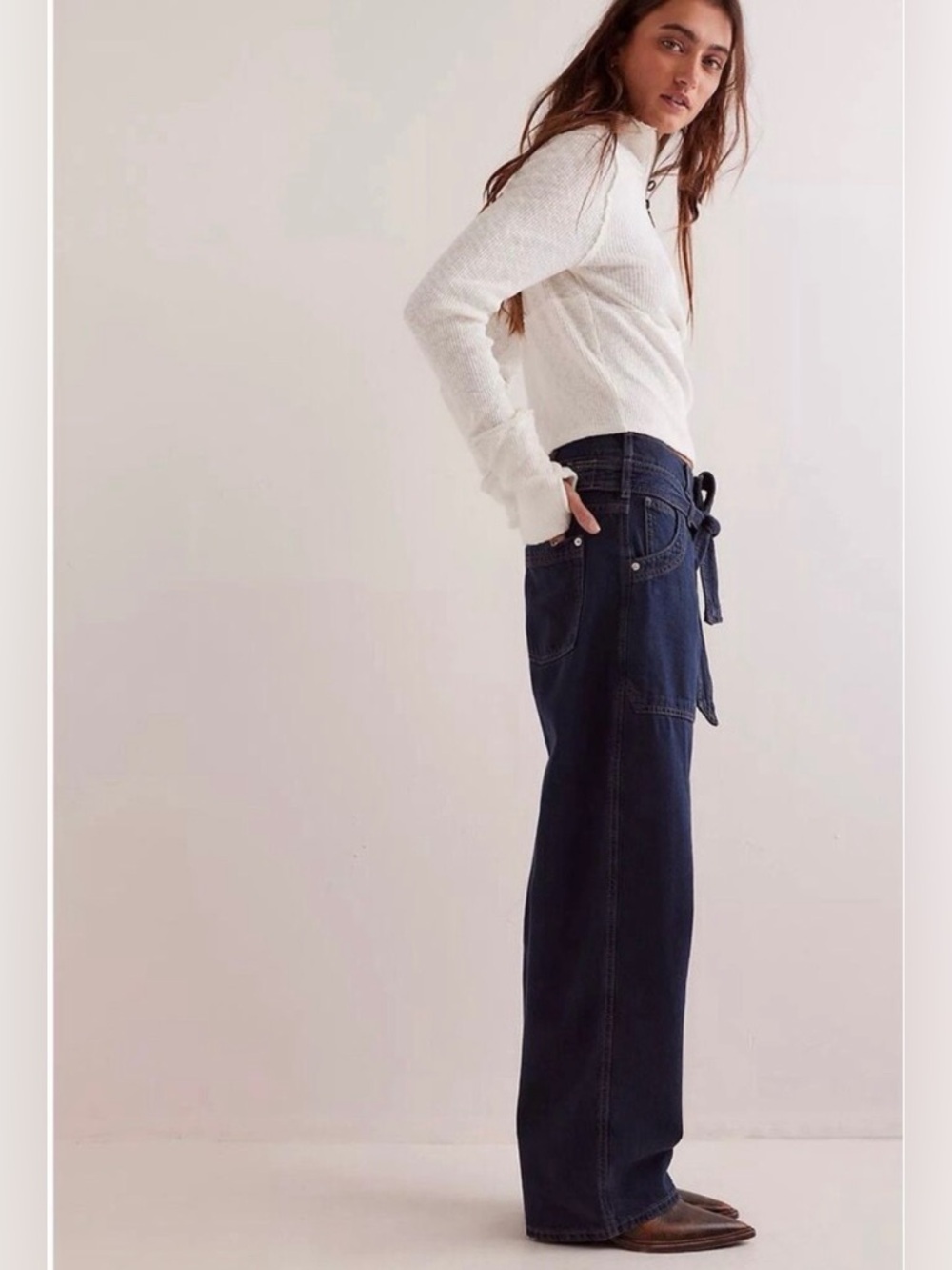 Free People We The Free Blue Jay Belted Boyfriend Jeans - Picture 5 of 10